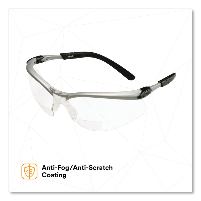 3M™ BX Molded-In Diopter Safety Glasses, +2.5 Diopter Strength, Black/Silver Plastic Frame, Clear Polycarbonate Lens (MMM1137600000)