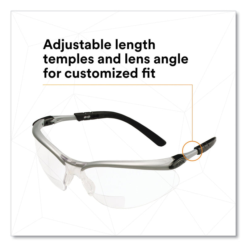3M™ BX Molded-In Diopter Safety Glasses, +2.5 Diopter Strength, Black/Silver Plastic Frame, Clear Polycarbonate Lens (MMM1137600000)