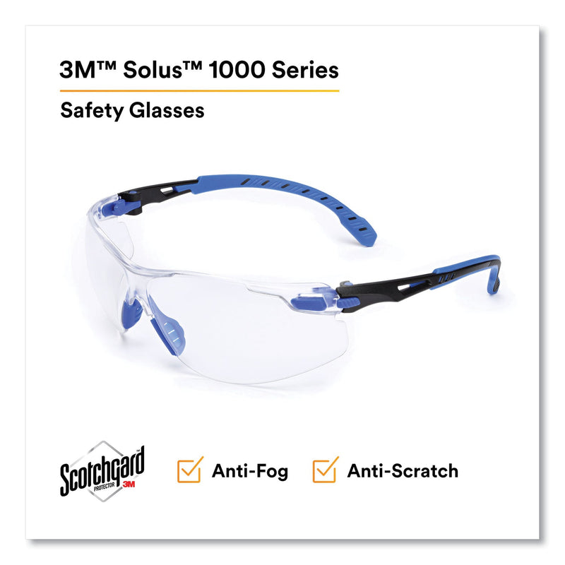 3M™ Solus 1000 Series Safety Glasses, Blue Plastic Frame, Clear Polycarbonate Lens (MMMS1101SGAF)