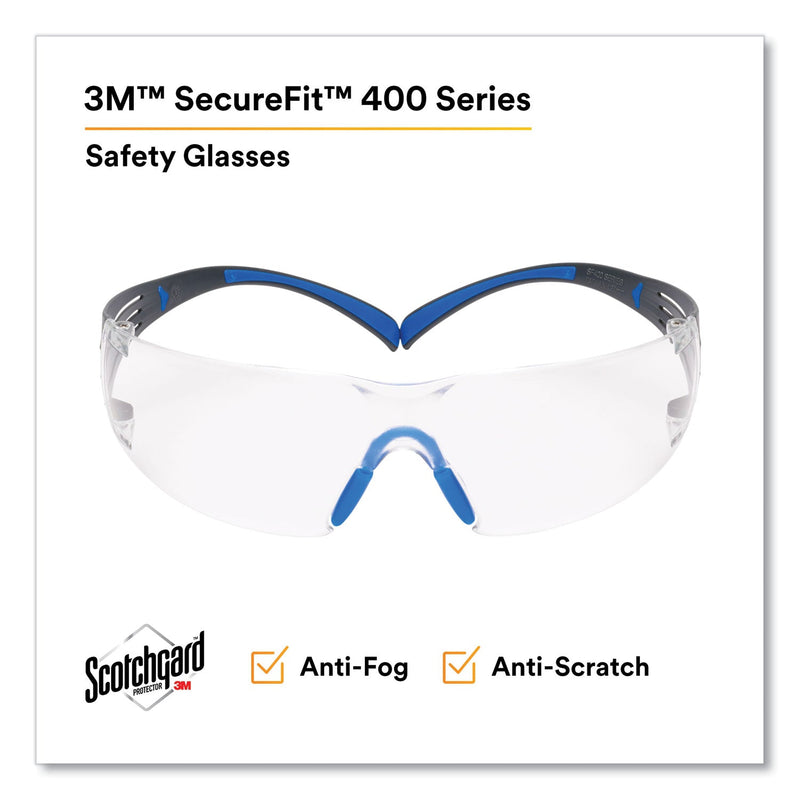 3M™ SecureFit Protective Eyewear, 400 Series, Black/Blue Plastic Frame, Clear Polycarbonate Lens (MMMSF401SGAFBLU)