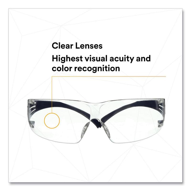 3M™ SecureFit Protective Eyewear, 200 Series, Dark Blue Plastic Frame, Clear Polycarbonate Lens (MMMSF201SGAFBLU)