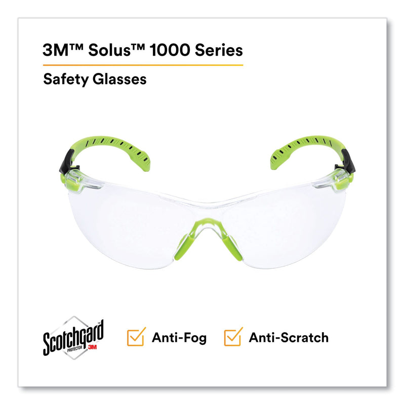 3M™ Solus 1000-Series Safety Glasses, Black/Green Plastic Frame, Clear Polycarbonate Lens (MMMS1201SGAF)