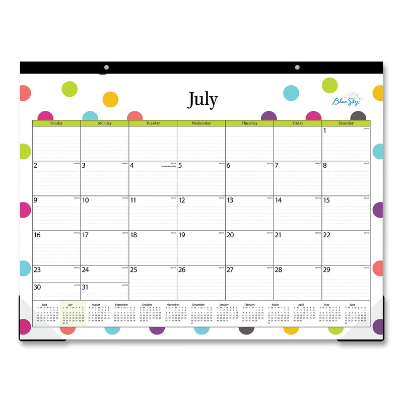 Blue Sky® Teacher Dots Academic Desk Pad, 22 x 17, Black Binding, Clear Corners, 12-Month (July to June): 2024 to 2025 (BLS105496)
