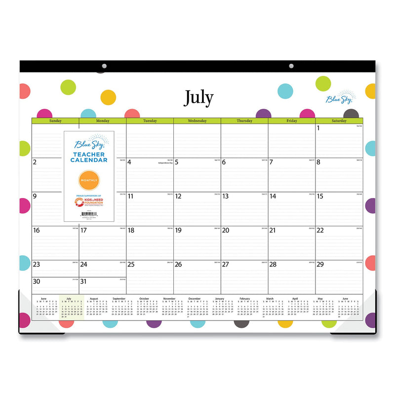 Blue Sky® Teacher Dots Academic Desk Pad, 22 x 17, Black Binding, Clear Corners, 12-Month (July to June): 2024 to 2025 (BLS105496)