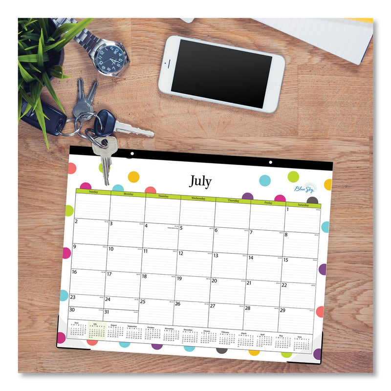 Blue Sky® Teacher Dots Academic Desk Pad, 22 x 17, Black Binding, Clear Corners, 12-Month (July to June): 2024 to 2025 (BLS105496)