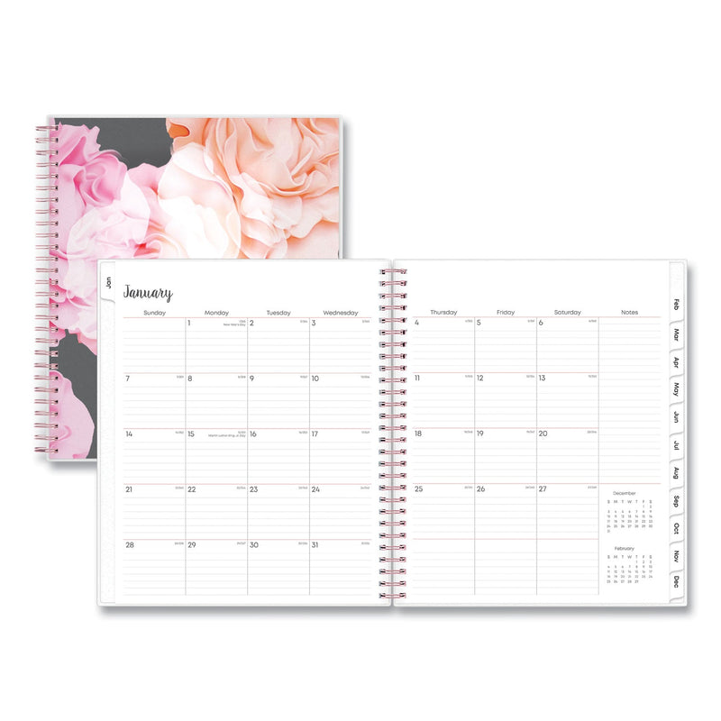Blue Sky® Joselyn Monthly Wirebound Planner, Floral Artwork, 10 x 8, Pink/Peach/Black Cover, 12-Month (Jan to Dec): 2025 (BLS110395)