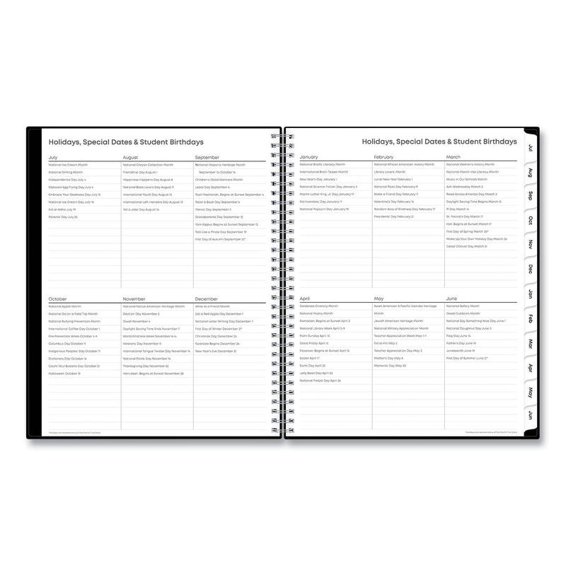 Blue Sky® Teacher's Solid Black Weekly/Monthly Lesson Planner, 2024 to 2025, Nine Classes, Black Cover, (144) 11 x 8.5 Pages (BLS134433)