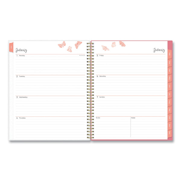 Blue Sky® Fly By Frosted Weekly/Monthly Planner, Butterflies Artwork, 11 x 8.5, Blush/Pink Cover, 12-Month (Jan to Dec): 2025 (BLS140195)