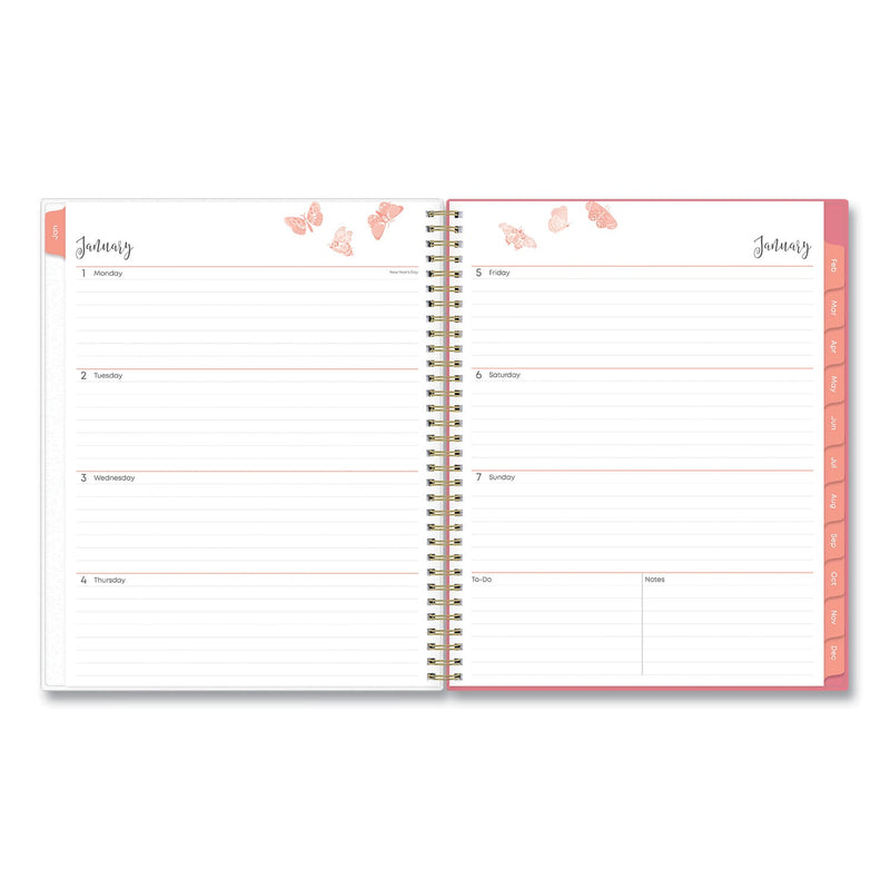 Blue Sky® Fly By Frosted Weekly/Monthly Planner, Butterflies Artwork, 11 x 8.5, Blush/Pink Cover, 12-Month (Jan to Dec): 2025 (BLS140195)