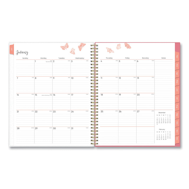 Blue Sky® Fly By Frosted Weekly/Monthly Planner, Butterflies Artwork, 11 x 8.5, Blush/Pink Cover, 12-Month (Jan to Dec): 2025 (BLS140195)