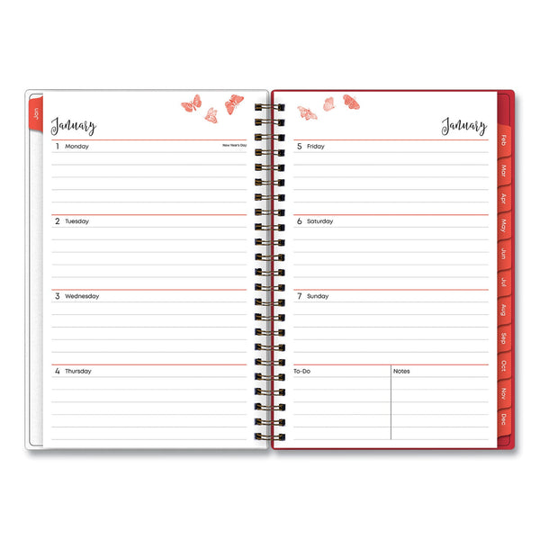 Blue Sky® Fly By Frosted Weekly/Monthly Planner, Butterflies Artwork, 8 x 5, Blush/Pink Cover, 12-Month (Jan to Dec): 2025 (BLS140196)
