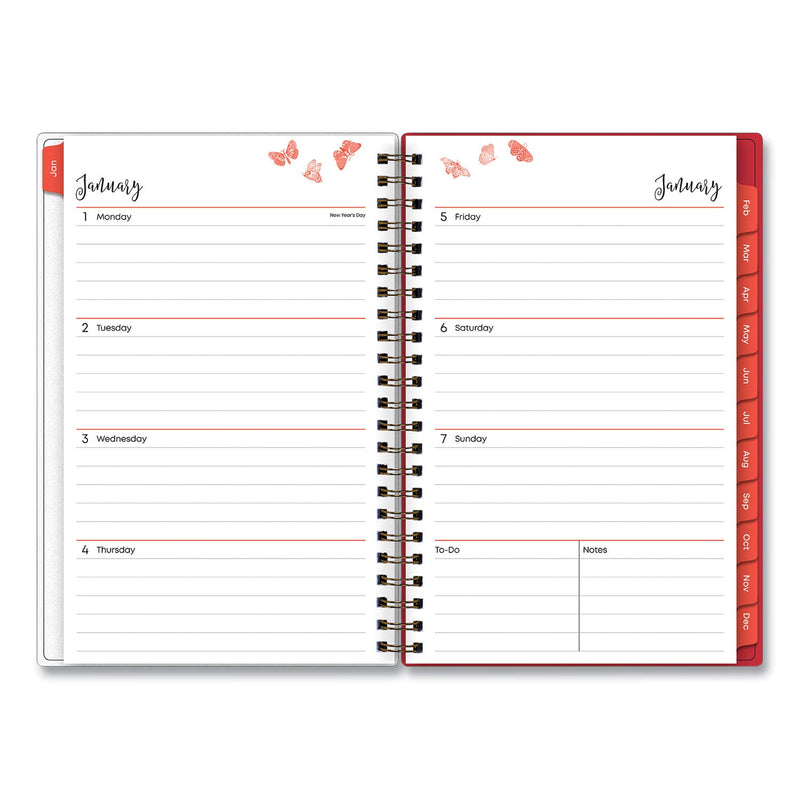 Blue Sky® Fly By Frosted Weekly/Monthly Planner, Butterflies Artwork, 8 x 5, Blush/Pink Cover, 12-Month (Jan to Dec): 2025 (BLS140196)