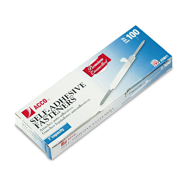 ACCO Self-Adhesive Paper Fasteners, 1" Capacity, 2.75" Center to Center, Brown, 100/Box (ACC70011)