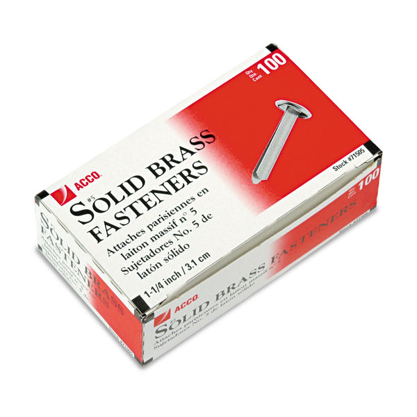 ACCO Brass Prong Paper Fasteners, #5, 1.25" Capacity, Brass, 100/Box (ACC71505)