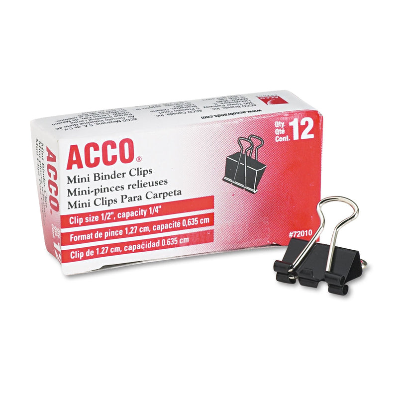 ACCO Binder Clips, Mini, Black/Silver, Dozen (ACC72010)