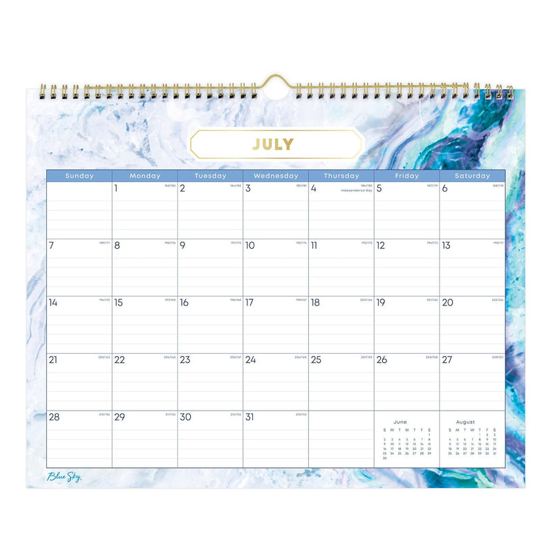 Blue Sky® Gemma Academic Wall Calendar, Geode Artwork, 15" x 12", White/Blue Sheets, 12-Month (July to June): 2024 to 2025 (BLS147010)