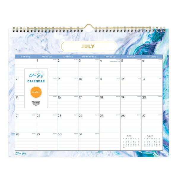 Blue Sky® Gemma Academic Wall Calendar, Geode Artwork, 15" x 12", White/Blue Sheets, 12-Month (July to June): 2024 to 2025 (BLS147010)