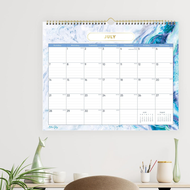 Blue Sky® Gemma Academic Wall Calendar, Geode Artwork, 15" x 12", White/Blue Sheets, 12-Month (July to June): 2024 to 2025 (BLS147010)