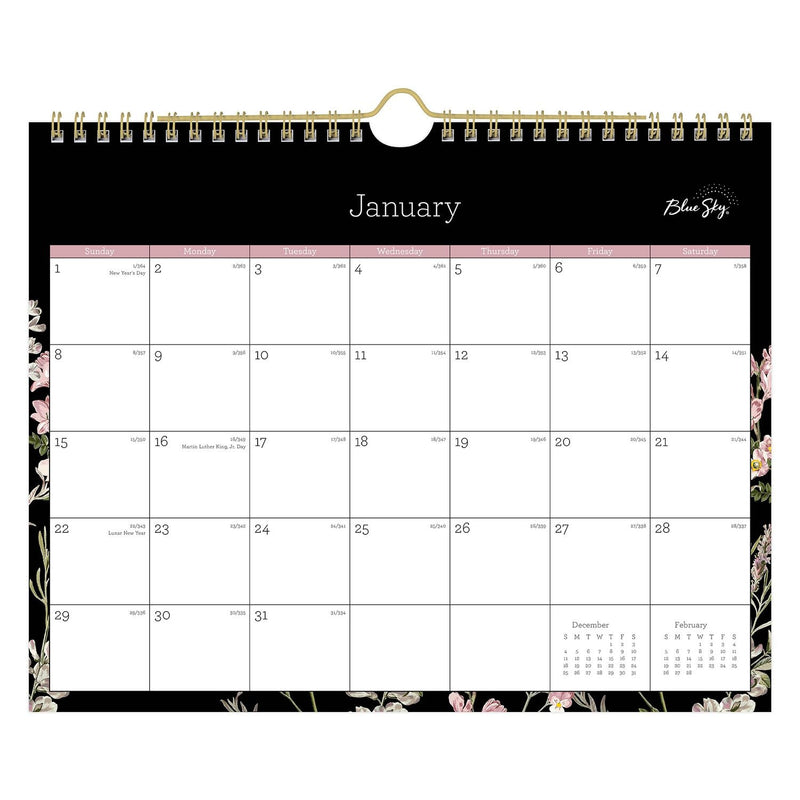 Blue Sky® Neveah Monthly Wall Calendar, Floral Artwork, 11" x 8.75", White/Black/Pink Sheets, 12-Month (Jan to Dec): 2025 (BLS139941)