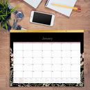 Blue Sky® Neveah Monthly Desk Pad Calendar, Floral Artwork, 22" x 17", White/Black/Pink Sheets, Gold Headband, 12-Month (Jan-Dec): 2025 (BLS148629)