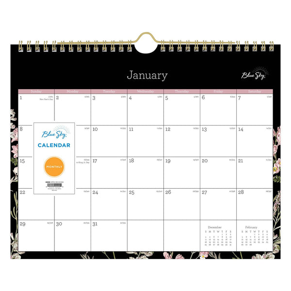 Blue Sky® Neveah Monthly Wall Calendar, Floral Artwork, 11" x 8.75", White/Black/Pink Sheets, 12-Month (Jan to Dec): 2025 (BLS139941)