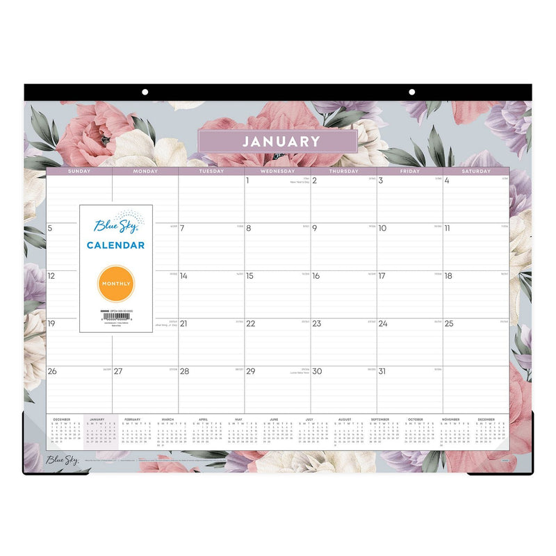 Blue Sky® Tula Monthly Desk Pad Calendar, Floral Artwork, 22" x 17", White/Purple/Pink Sheets, Black Headband, 12-Month (Jan-Dec): 2025 (BLS144086)