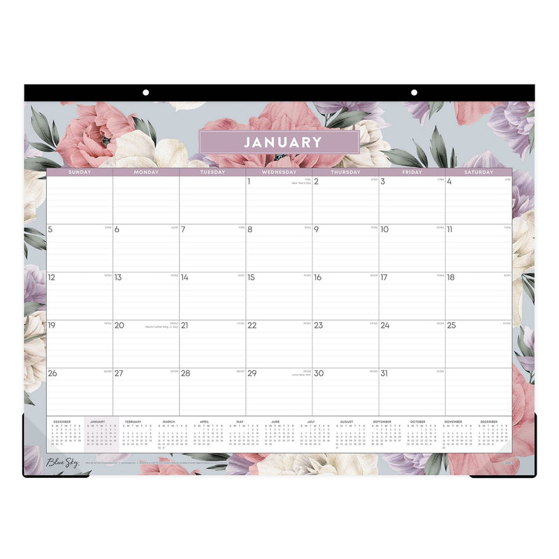 Blue Sky® Tula Monthly Desk Pad Calendar, Floral Artwork, 22" x 17", White/Purple/Pink Sheets, Black Headband, 12-Month (Jan-Dec): 2025 (BLS144086)