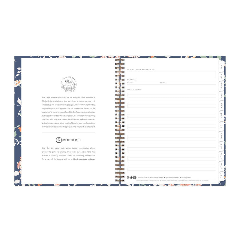 Blue Sky® One Tree Planted Effie Weekly/Monthly Planner, Floral Artwork, 11" x 8.5", Blue/Peach/Green Cover, 12-Month (Jan-Dec): 2025 (BLS138325)