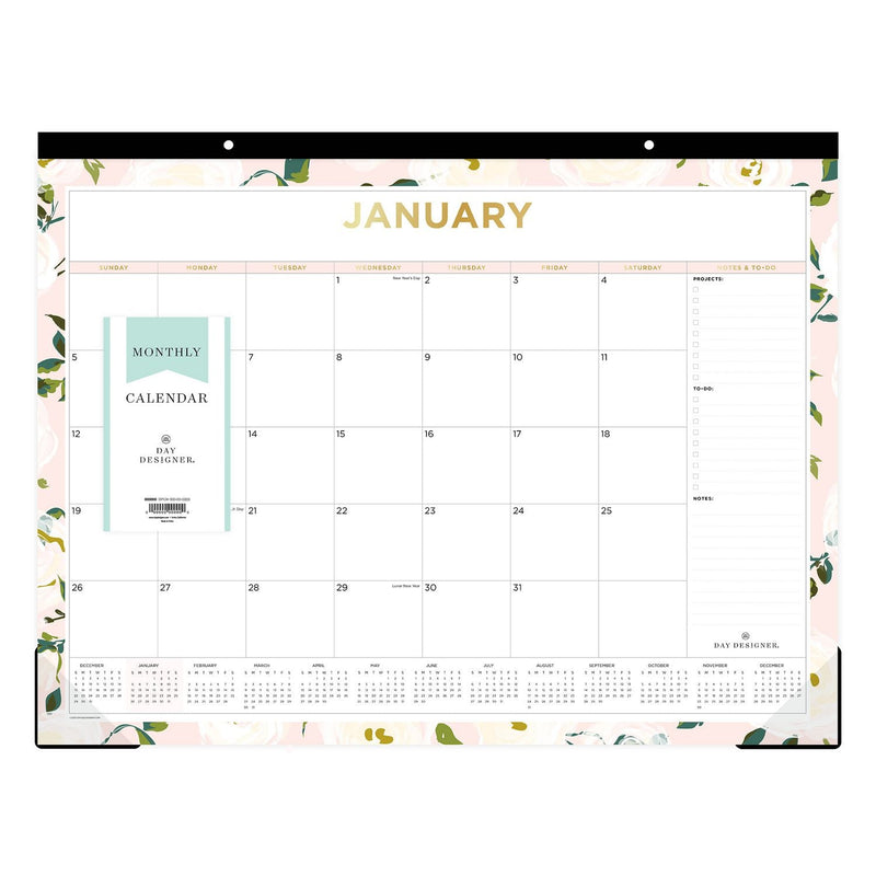 Blue Sky® Day Designer Coming Up Roses Monthly Desk Pad Calendar, Floral Artwork, 22 x 17, Cream/Blush Sheets, 12-Month (Jan-Dec): 2025 (BLS138198)