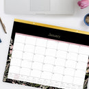 Blue Sky® Neveah Monthly Desk Pad Calendar, Floral Artwork, 22" x 17", White/Black/Pink Sheets, Gold Headband, 12-Month (Jan-Dec): 2025 (BLS148629)