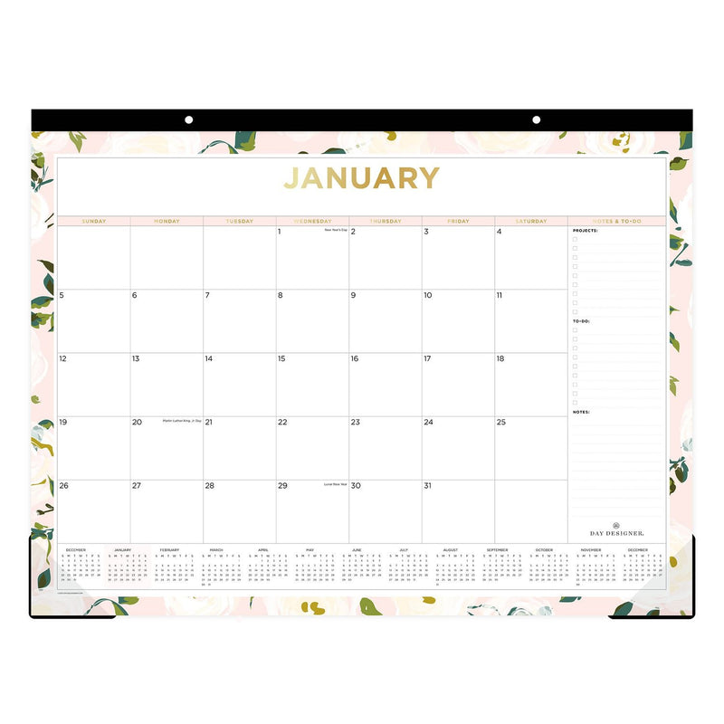 Blue Sky® Day Designer Coming Up Roses Monthly Desk Pad Calendar, Floral Artwork, 22 x 17, Cream/Blush Sheets, 12-Month (Jan-Dec): 2025 (BLS138198)
