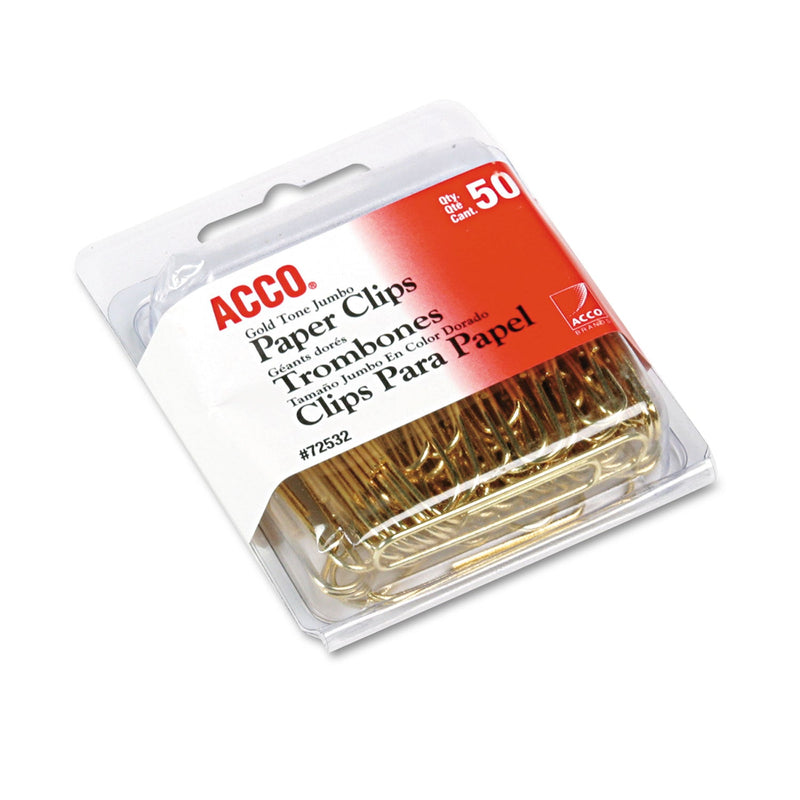 ACCO Gold Tone Paper Clips, Jumbo, Gold Tone, 50/Box (ACC72532)