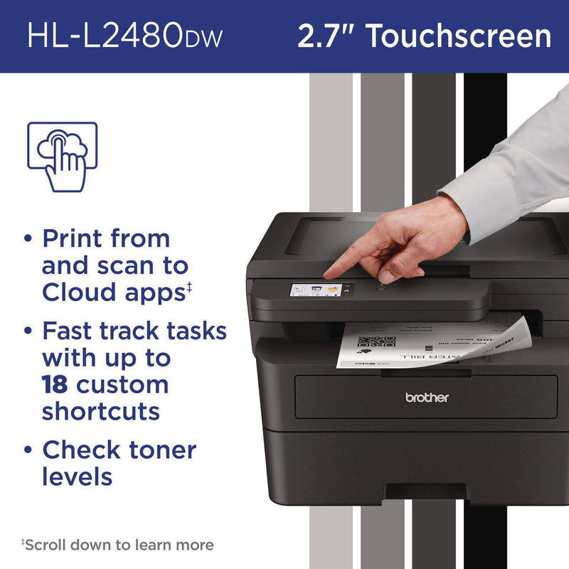 Brother Wireless HL-L2480DW Compact Monochrome Multi-Function Laser Printer, Copy/Print/Scan (BRTHLL2480DW)