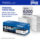 Brother TN830XL High-Yield Toner, 3,000 Page-Yield, Black, 2/Pack (BRTTN830XL2PK)