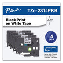 Brother TZe Series Standard Adhesive Laminated Labeling Tape, 0.5", Black on White, 4/Pack (BRTTZE2314PKB)