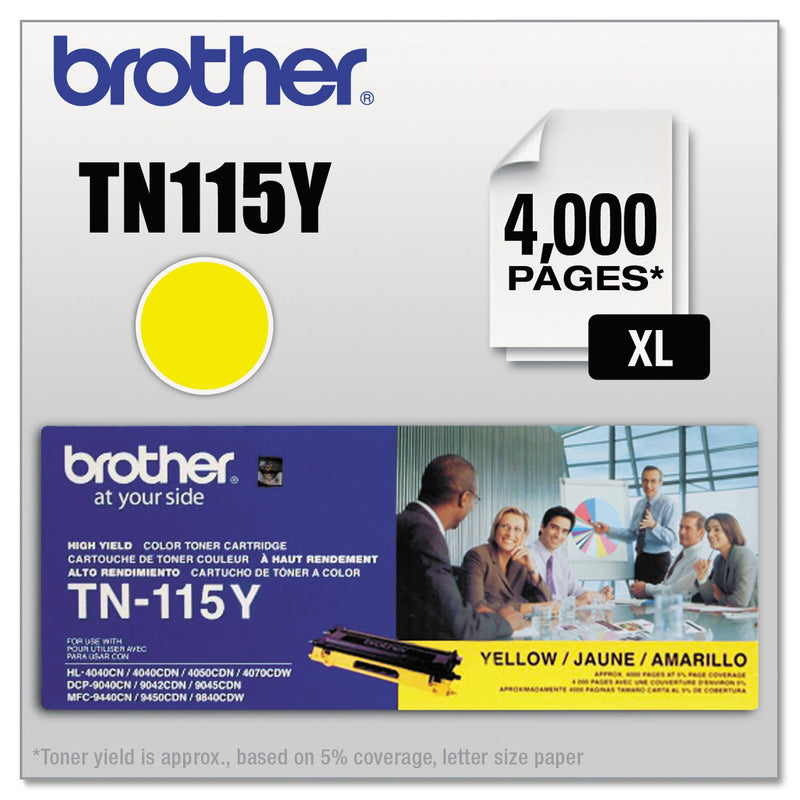 Brother TN115Y High-Yield Toner, 4000 Page-Yield, Yellow (BRTTN115Y)