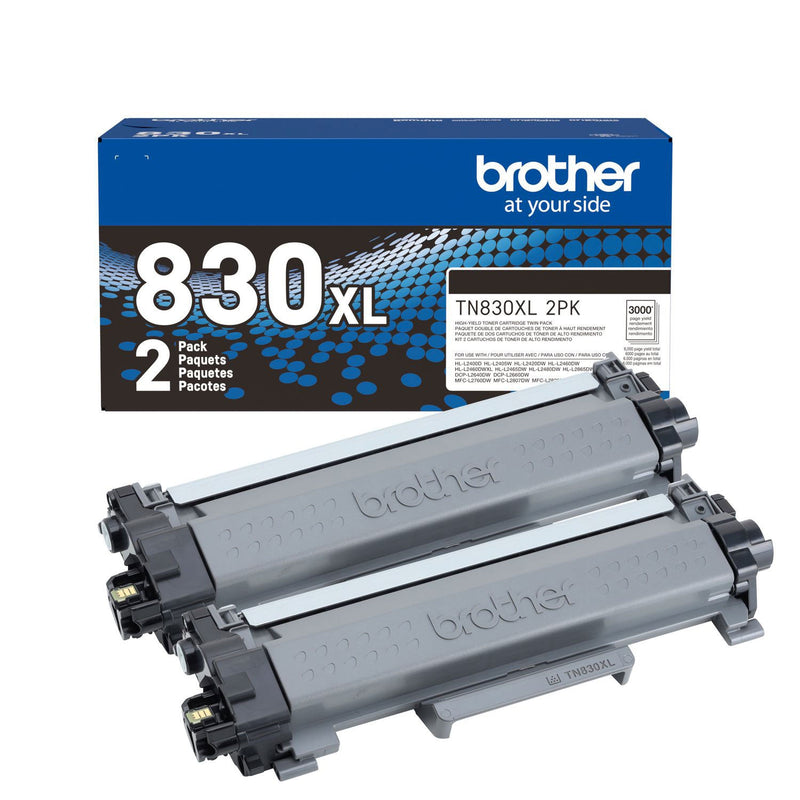 Brother TN830XL High-Yield Toner, 3,000 Page-Yield, Black, 2/Pack (BRTTN830XL2PK)